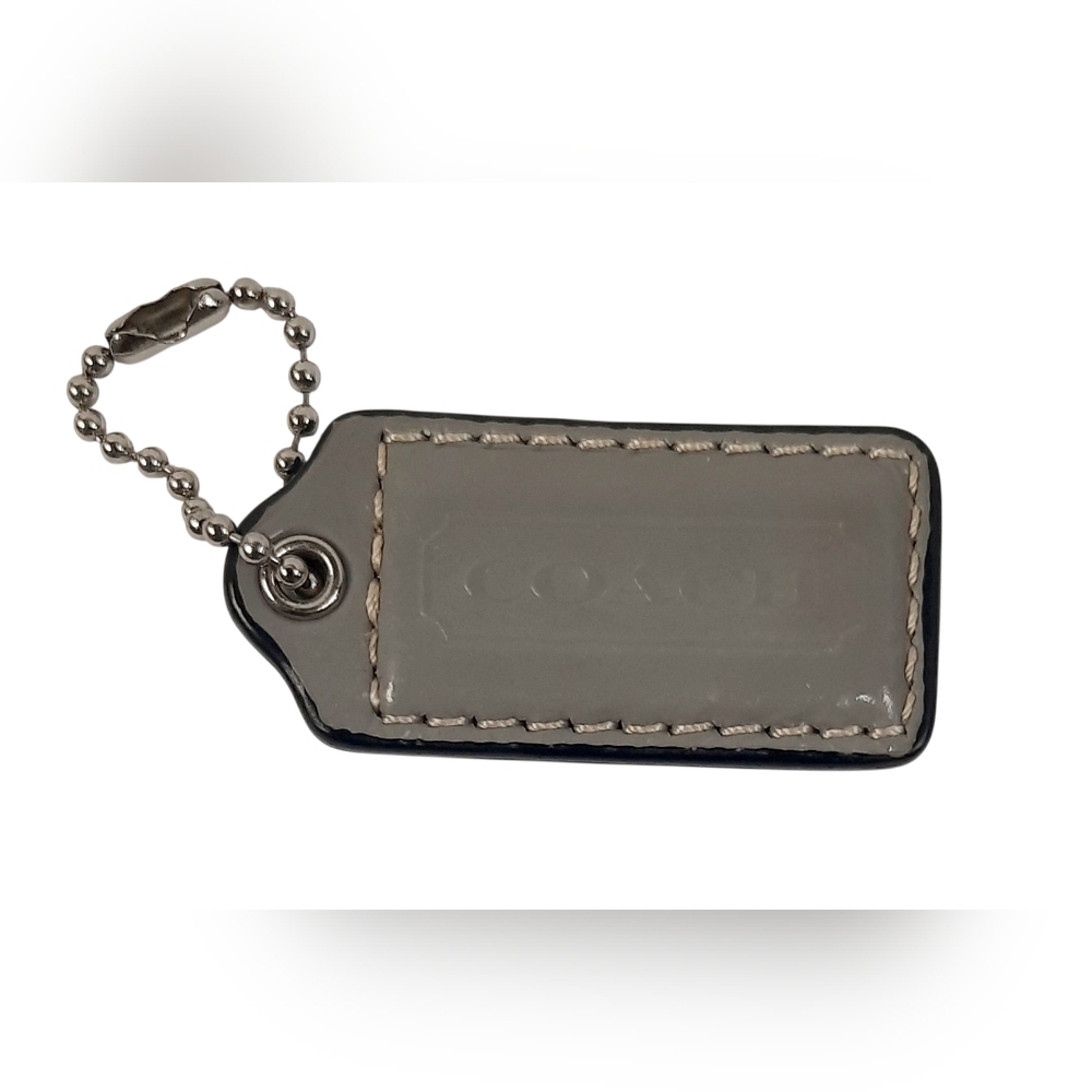 Coach Gray Grey Patent Leather Key Fob Bag Charm Keychain 2"